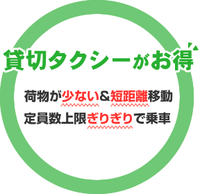 【貸切タクシーがお得】荷物が少ない＆短距離移動、定員数上限ぎりぎりで乗車