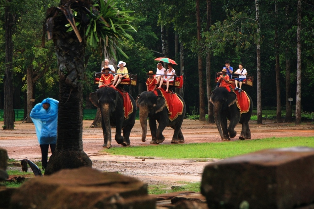 カンボジアをバスが行く（３）バイヨン寺院からライ王のテラス、タ・プローム寺院へ
