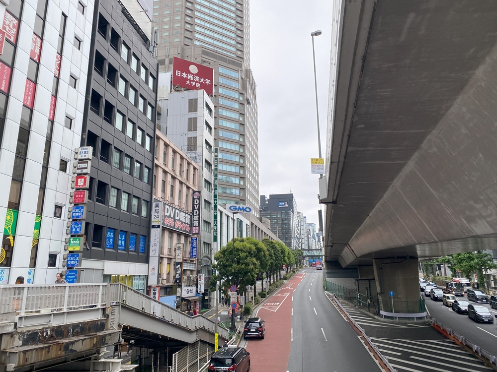246号線上に架かる歩道橋からセルリアンタワー方面へ