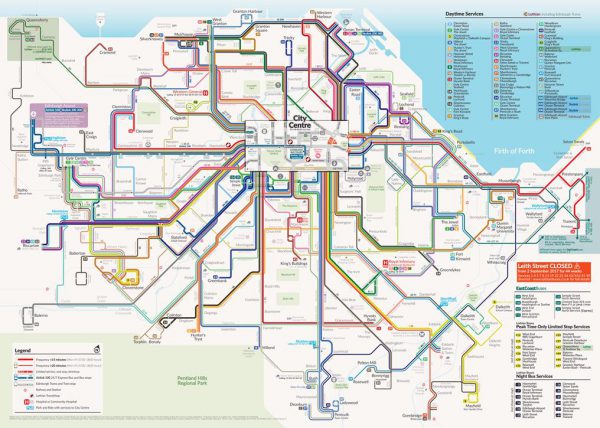 エディンバラ路線バスのルートマップ