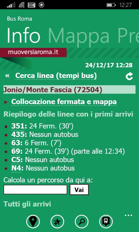 ローマ市バスのアプリ表示例