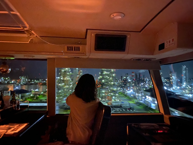 車窓に広がる浮島の夜景