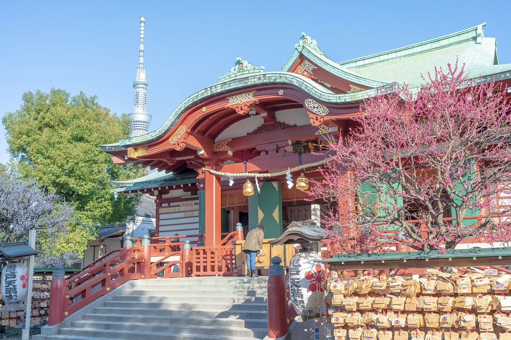 亀戸天神と東京スカイツリー