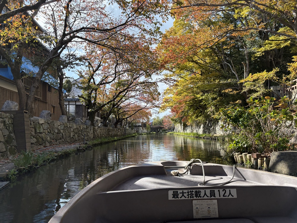 少し色づいた堀沿いの木々
